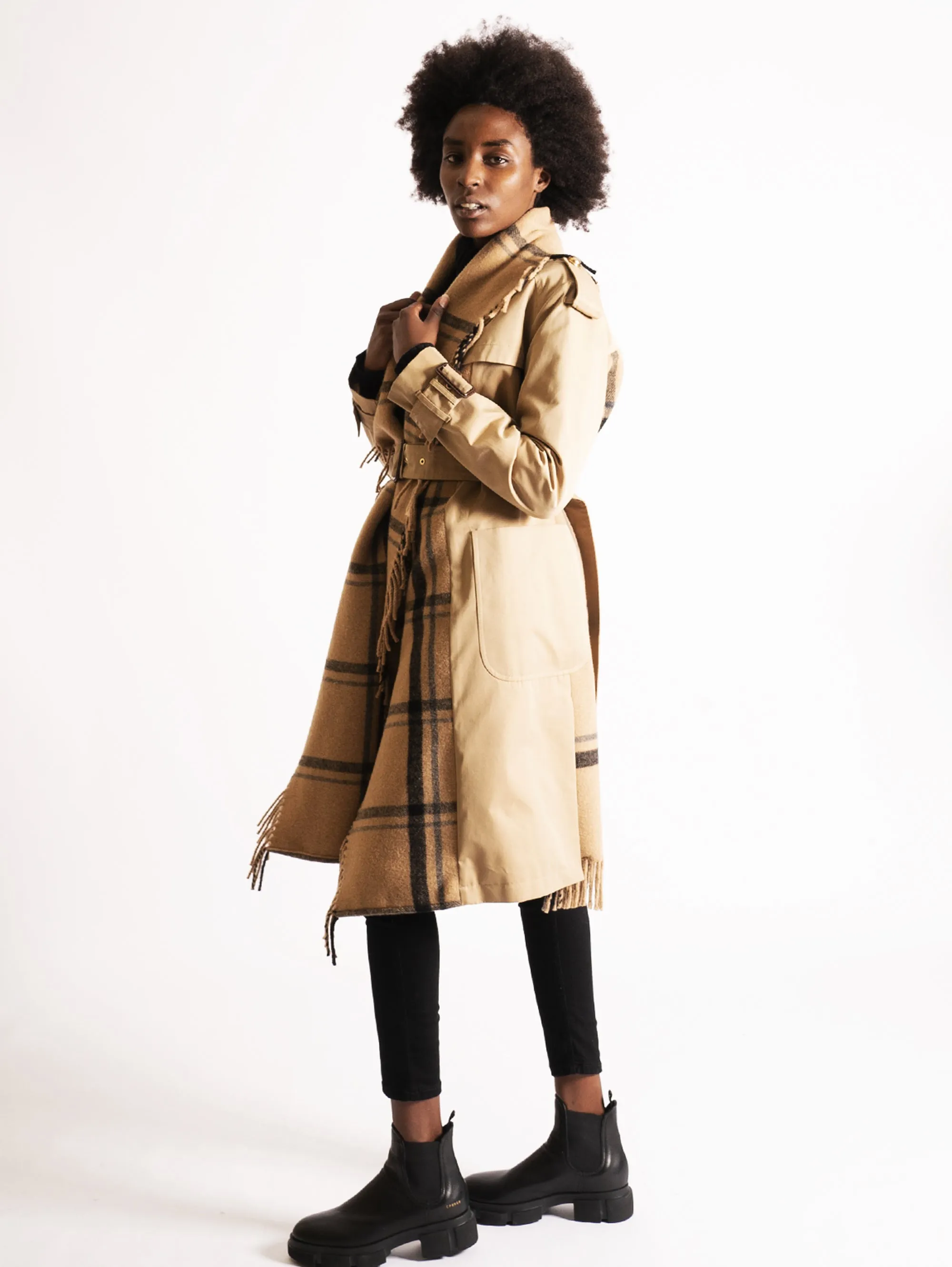 Trench Coat con Sciarpa Cammello