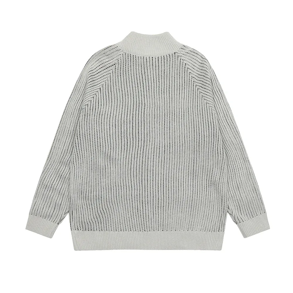 Wiaofellas Vintage Spider Print Knitted Sweaters Men's and Women's Stand Washed Streetwear Baggy Woolen Clothes Cardigan Autumn Jackets