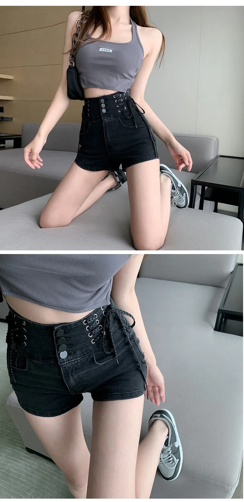Wjczt Sexy Denim Shorts New Women&#39;s Slim Fit Pants 2021 Summer Back Hollow Out Quality High Waist Tight Female Elastic Short Jeans