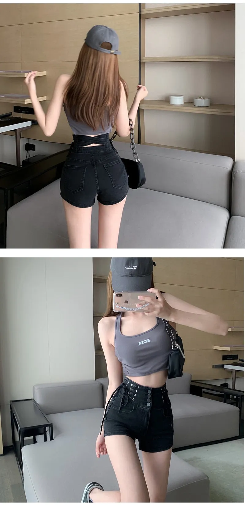 Wjczt Sexy Denim Shorts New Women&#39;s Slim Fit Pants 2021 Summer Back Hollow Out Quality High Waist Tight Female Elastic Short Jeans