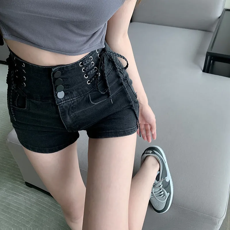 Wjczt Sexy Denim Shorts New Women&#39;s Slim Fit Pants 2021 Summer Back Hollow Out Quality High Waist Tight Female Elastic Short Jeans