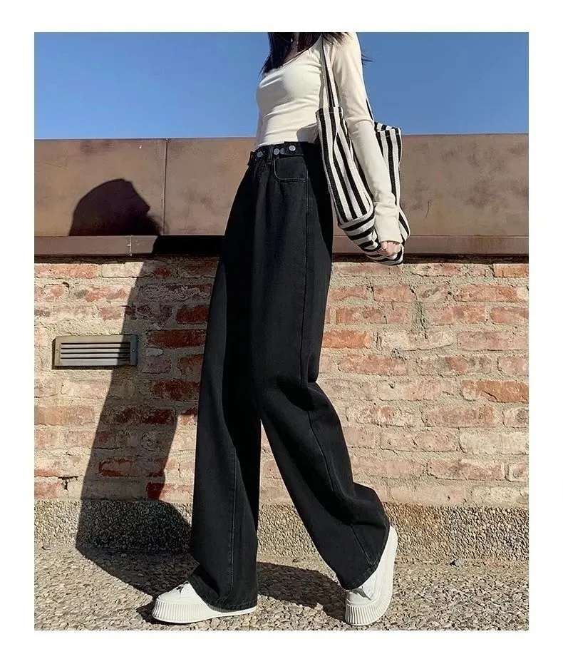 Wjczt Women Pant Woman Jeans High Waist Denim Pants Wide Leg Denim Clothing Blue Jeans Vintage Quality  Fashion Straight Pants