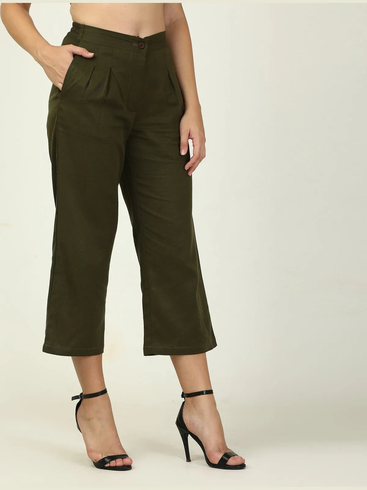 Women Tencel Solid Pleated front Trousers