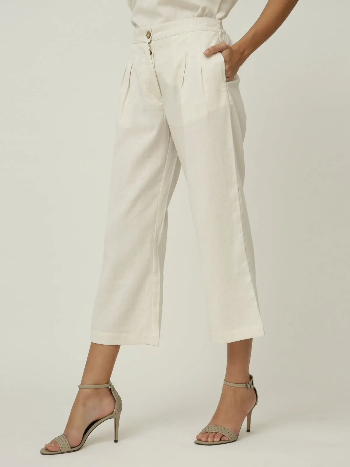 Women Tencel Solid Pleated front Trousers