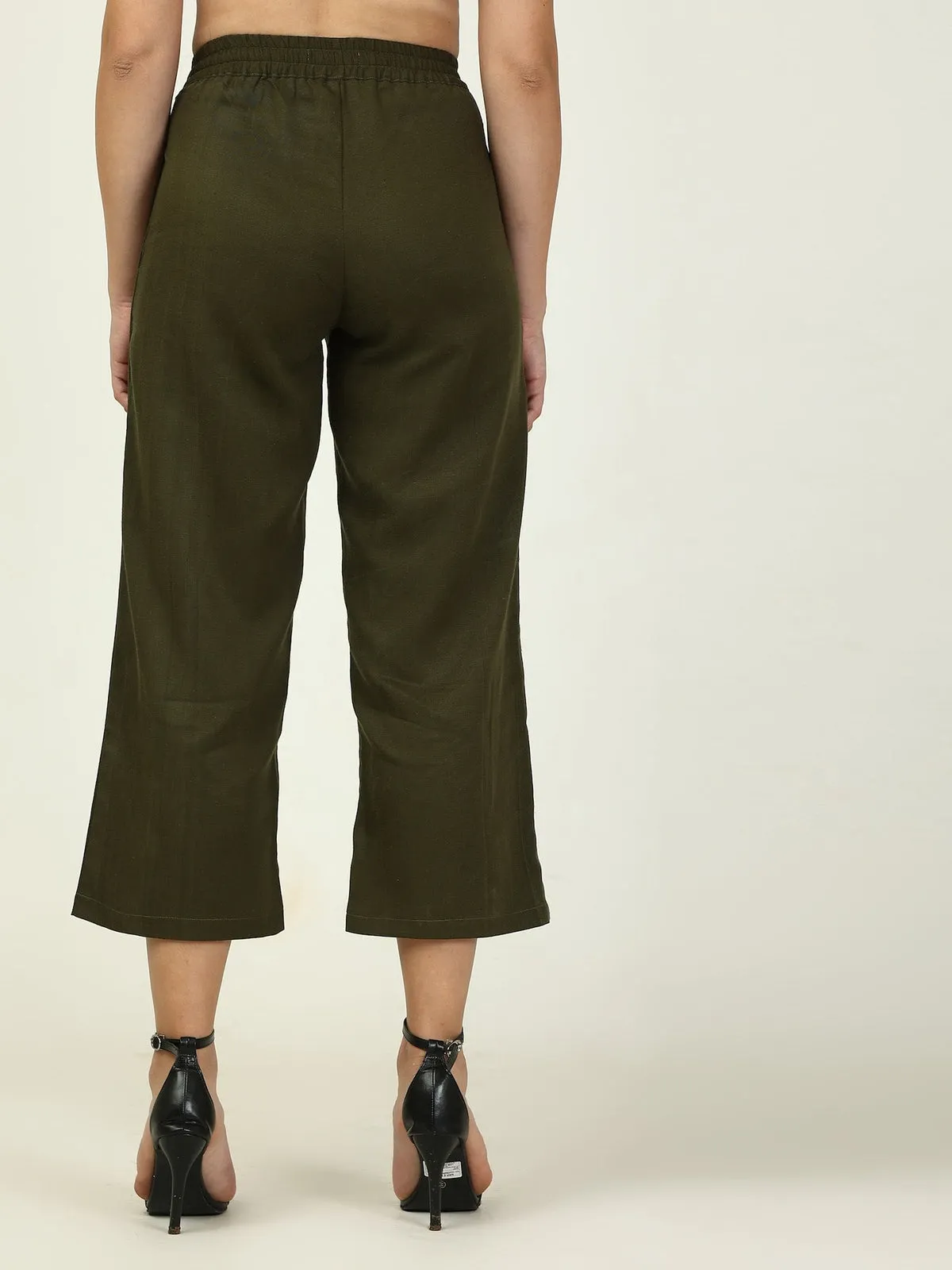 Women Tencel Solid Pleated front Trousers